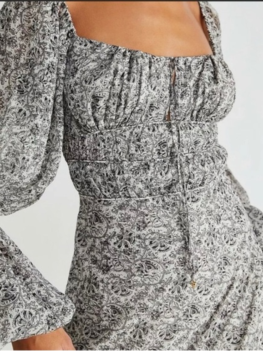 Free People Floral Midi Dress in Black and White